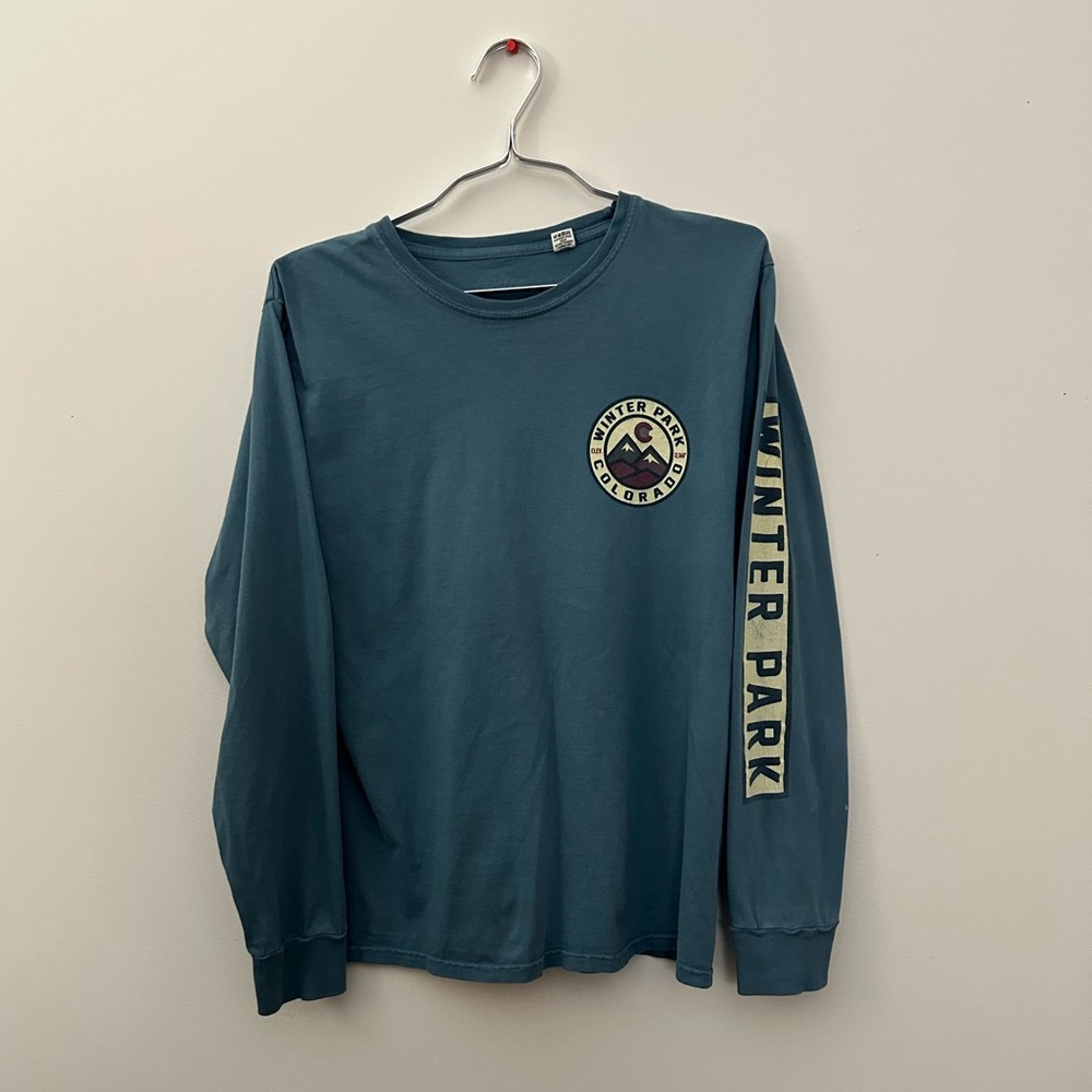 Winter Park Colorado Long Sleeve Graphic Tee Muted Green/Blue Size S - Picture 9 of 12